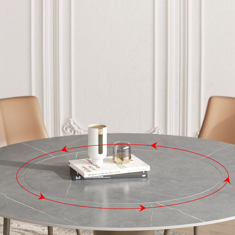Grey Round Dining Table Stone Top Dining Table with Pedestal