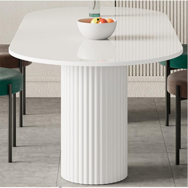 Oval Dining Table Modern Stone Dining Table in White with Double Pedestal