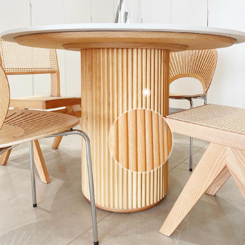 Round Stone Dining Table Solid Wood Pedestal Table in Natural and Black