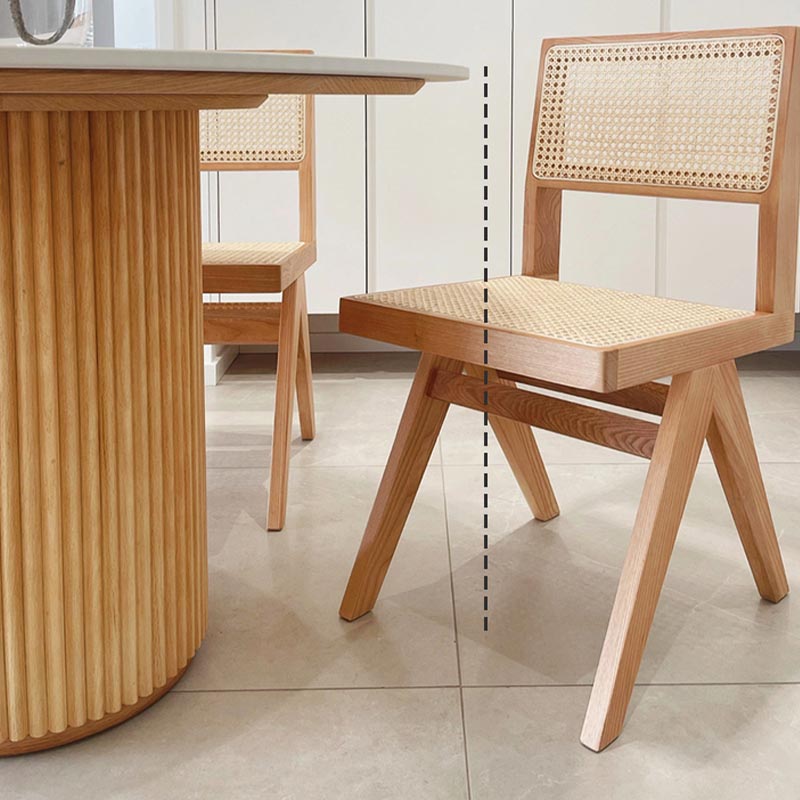 Round Stone Dining Table Solid Wood Pedestal Table in Natural and Black