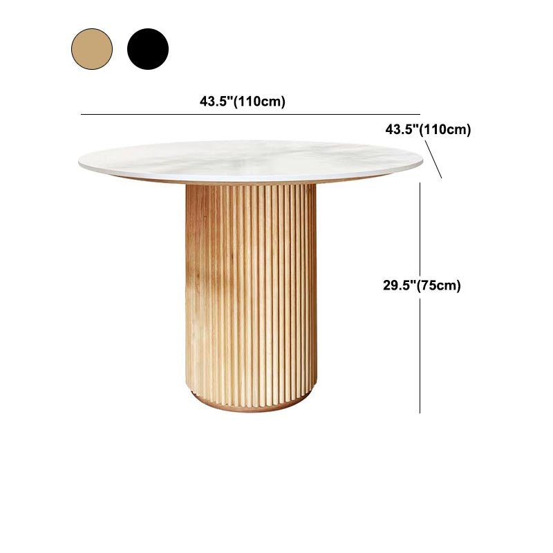 Round Stone Dining Table Solid Wood Pedestal Table in Natural and Black