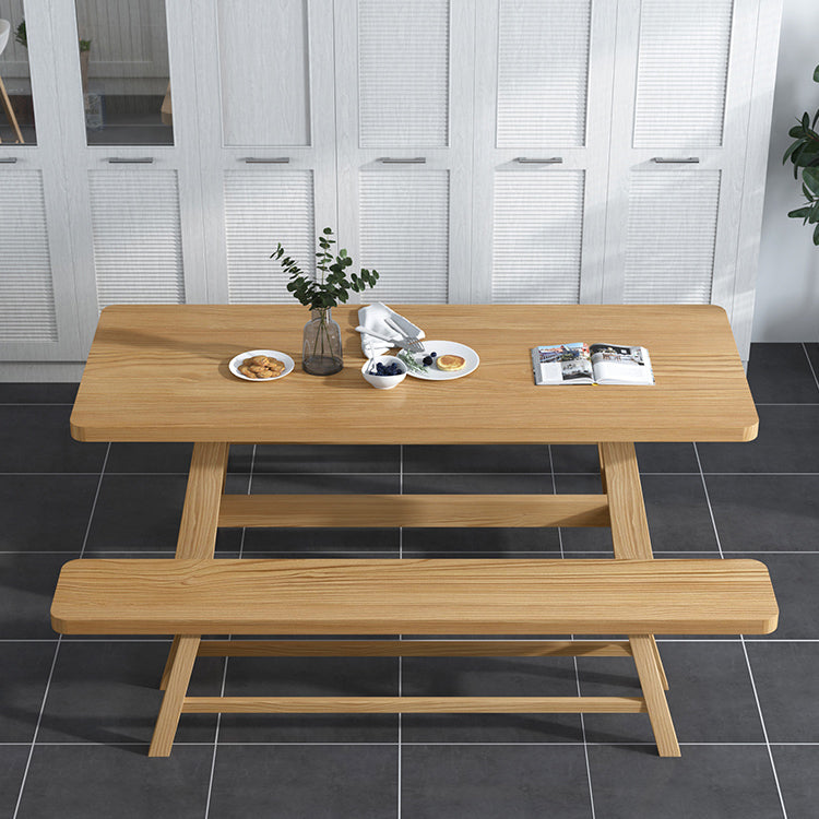 Pine Solid Wood Dining Table Trestle Base Dining Table in Natural