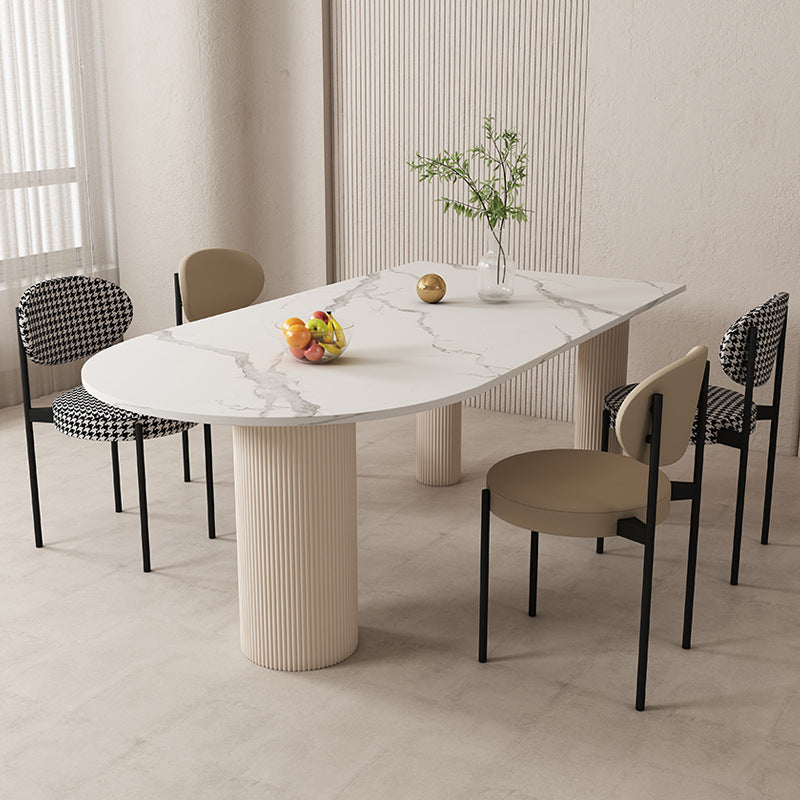 Freeform Sintered Stone Dining Table White or Black Tripod Solid Wood Base Furniture