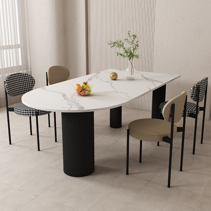 Freeform Sintered Stone Dining Table White or Black Tripod Solid Wood Base Furniture