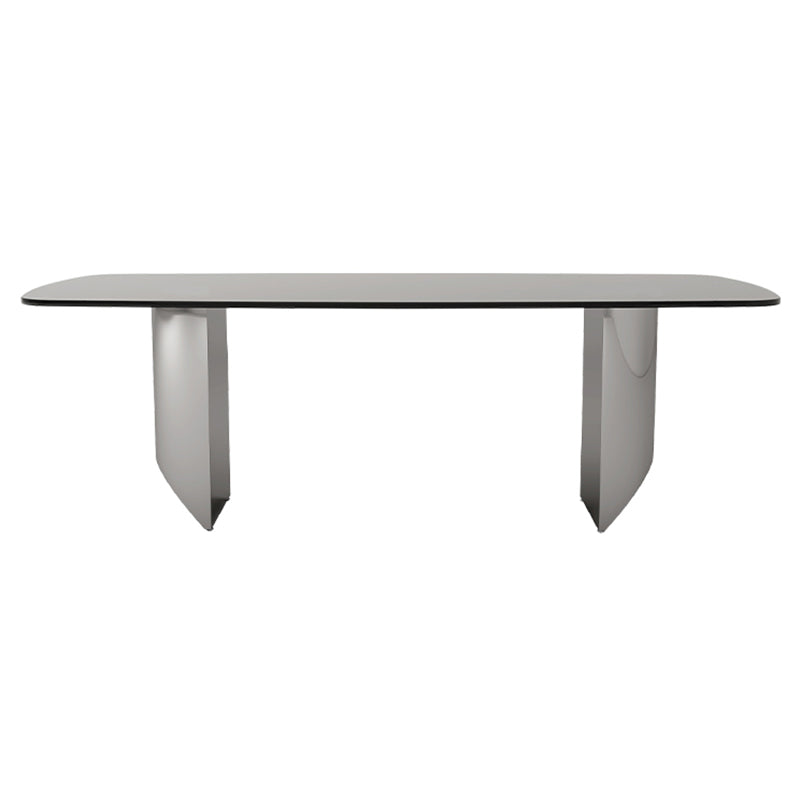 Glass Top Dining Table Rectangle Dining Table with Stainless Steel Base