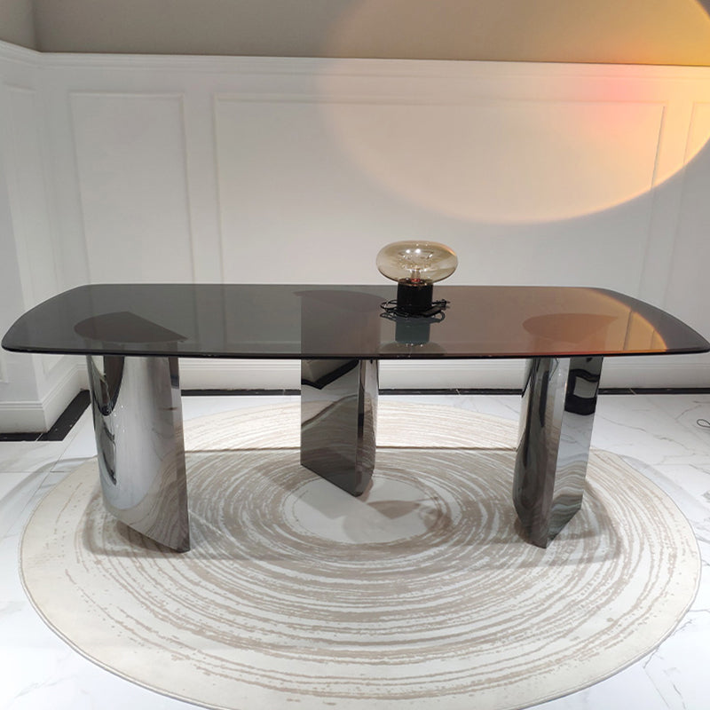 Glass Top Dining Table Rectangle Dining Table with Stainless Steel Base