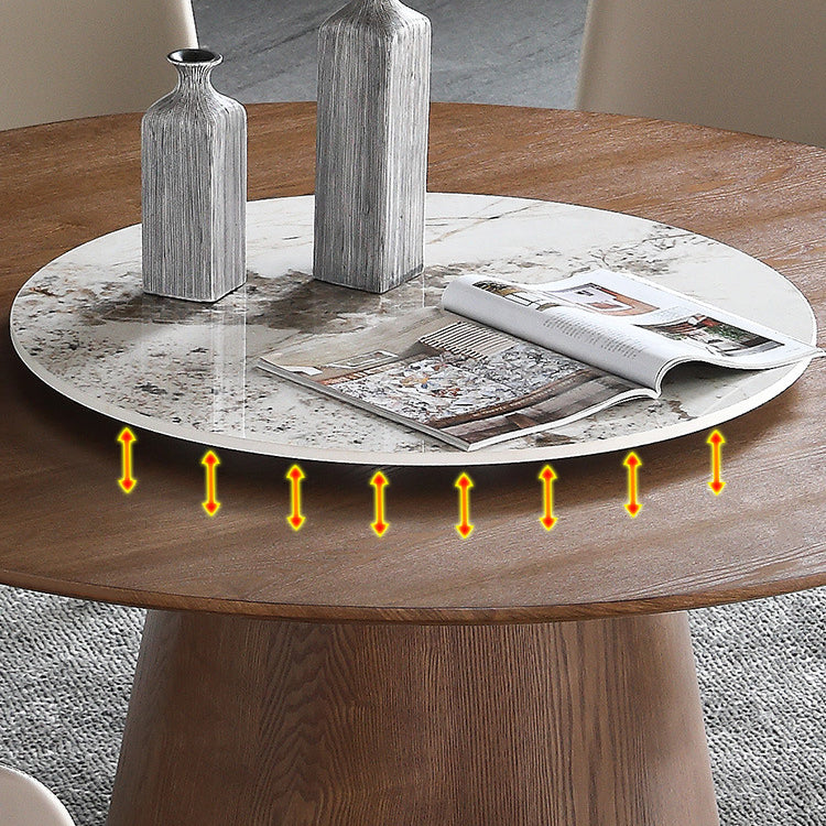 Solid Wood Dining Table Modern Round Dining Table with Pedestal Base