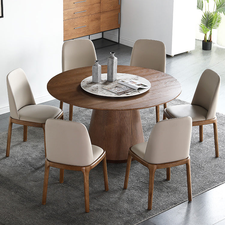 Solid Wood Dining Table Modern Round Dining Table with Pedestal Base