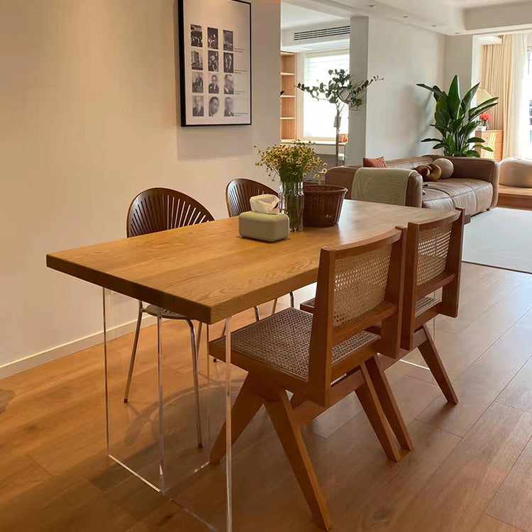 Solid Wood Dining Table Contemporary Dining Table with Double Pedestal Base