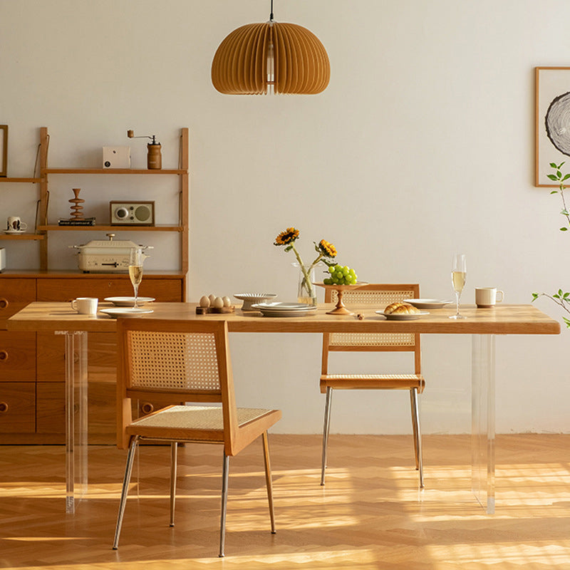 Solid Wood Dining Table Contemporary Dining Table with Double Pedestal Base