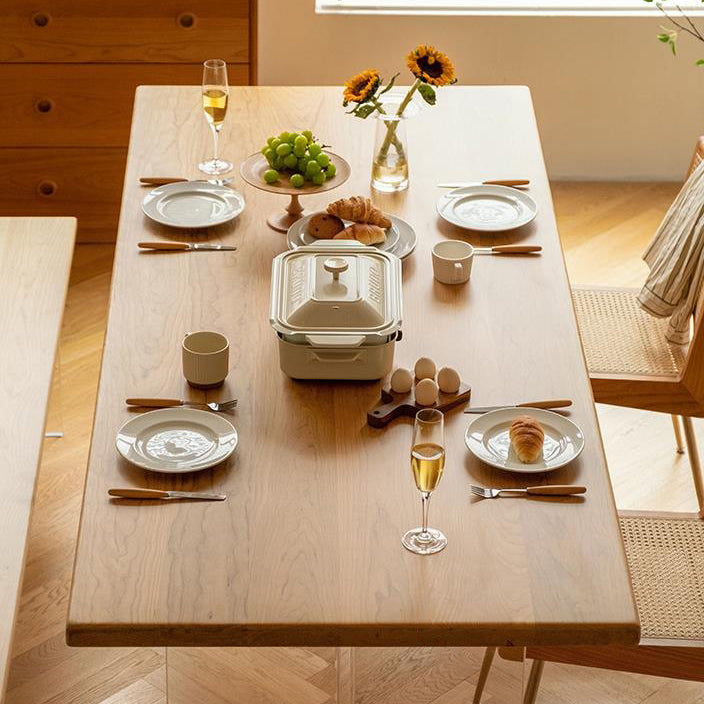 Solid Wood Dining Table Contemporary Dining Table with Double Pedestal Base