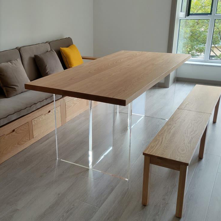 Solid Wood Dining Table Contemporary Dining Table with Double Pedestal Base