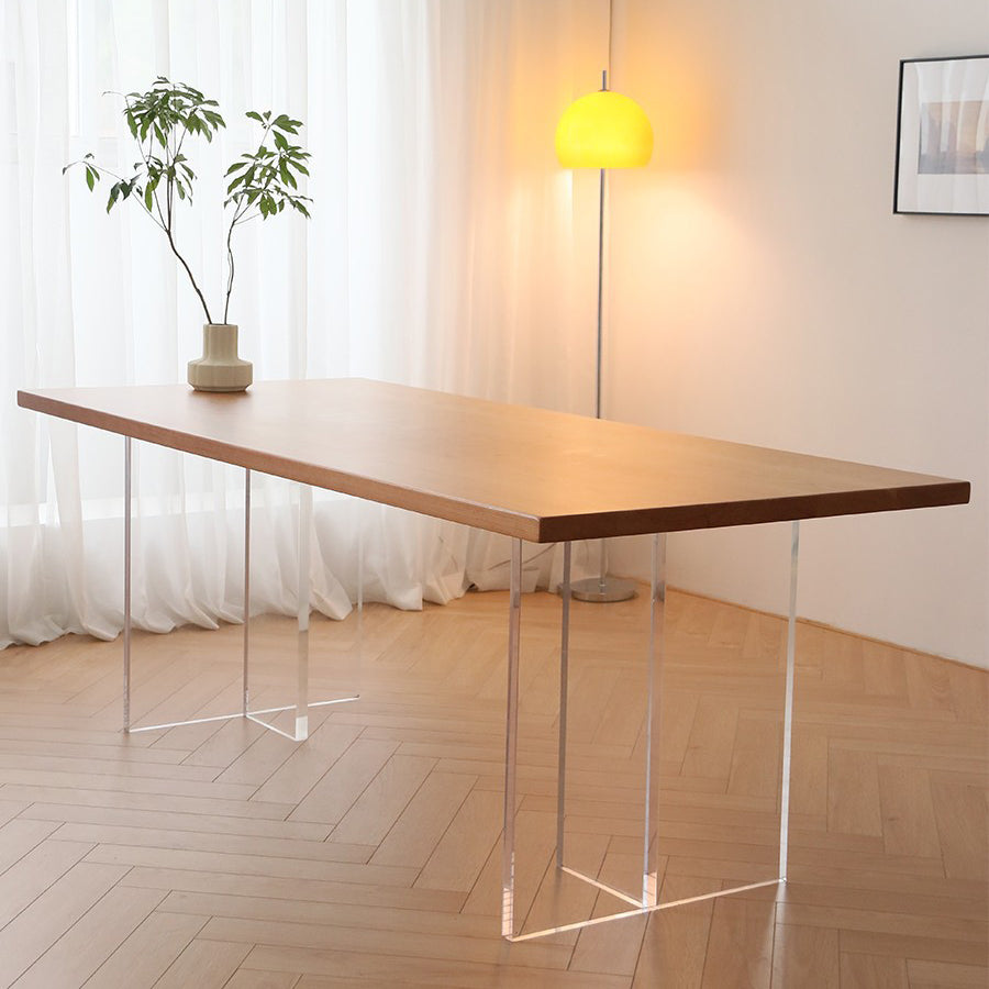 Solid Wood Dining Table Contemporary Rectangle Dining Table with Double Pedestal Base