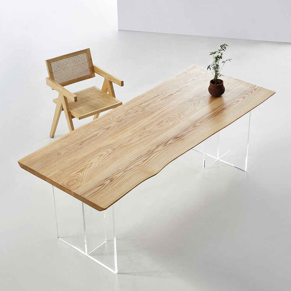 Solid Wood Dining Table Contemporary Rectangle Dining Table with Double Pedestal Base