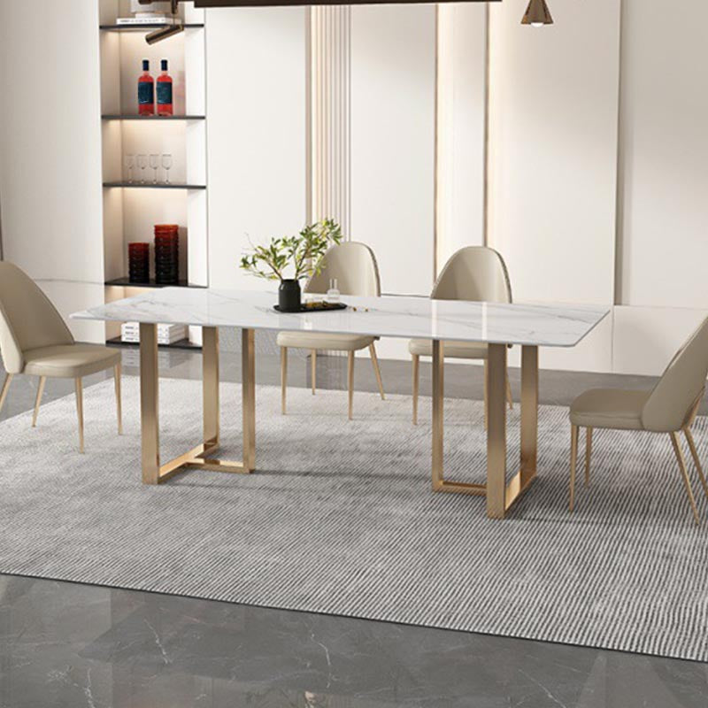 Rectangular Sintered Stone Dining Table Modern Furniture with Double Pedestal for Home