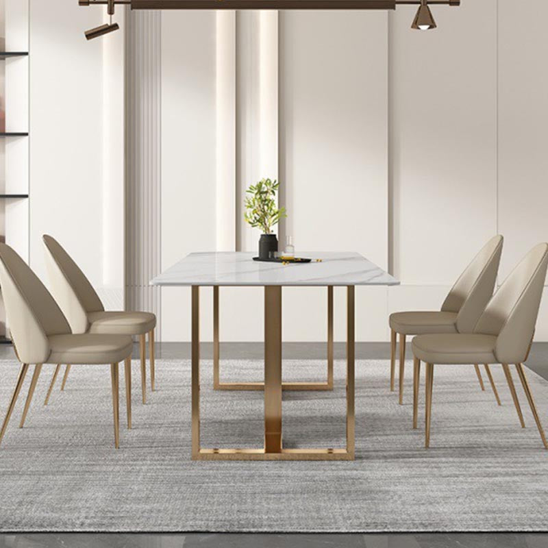 Rectangular Sintered Stone Dining Table Modern Furniture with Double Pedestal for Home