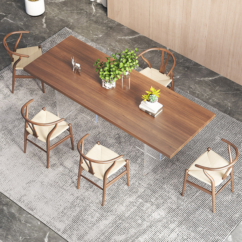 Pine Wood Dining Table Contemporary Dining Table with Double Pedestal Base