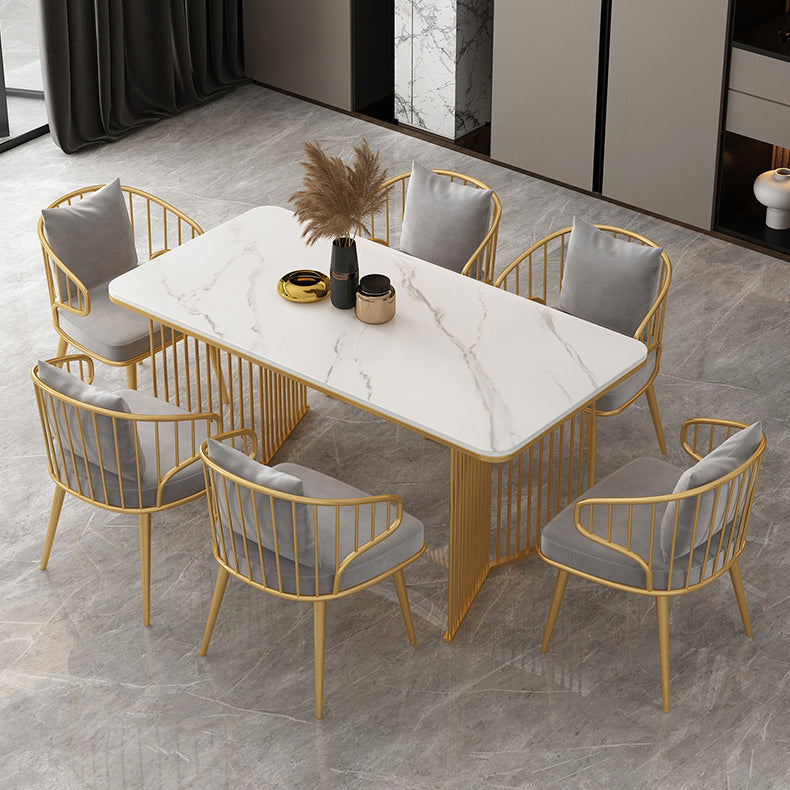 Stone Dining Table Traditional Luxury Table with Sled Base in Gold