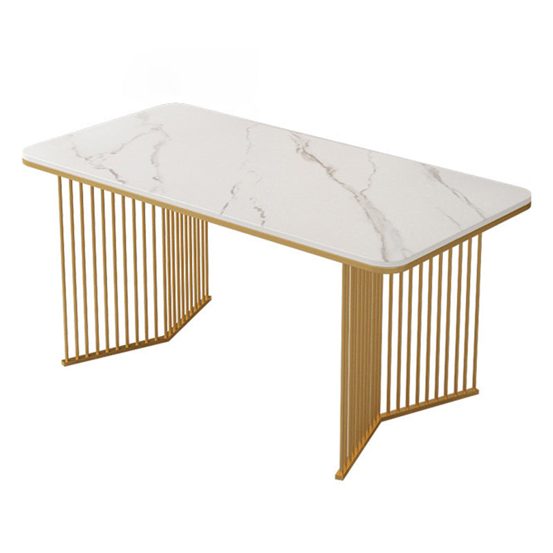 Stone Dining Table Traditional Luxury Table with Sled Base in Gold