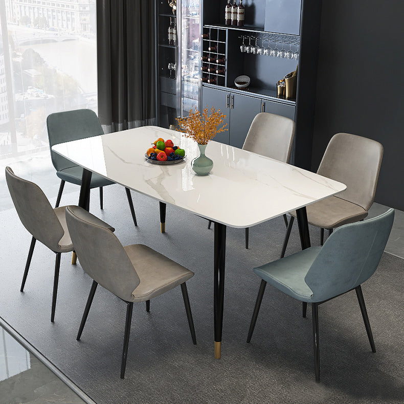 Stone Top Table Contemporary Dining Table with 4 Legs in Black