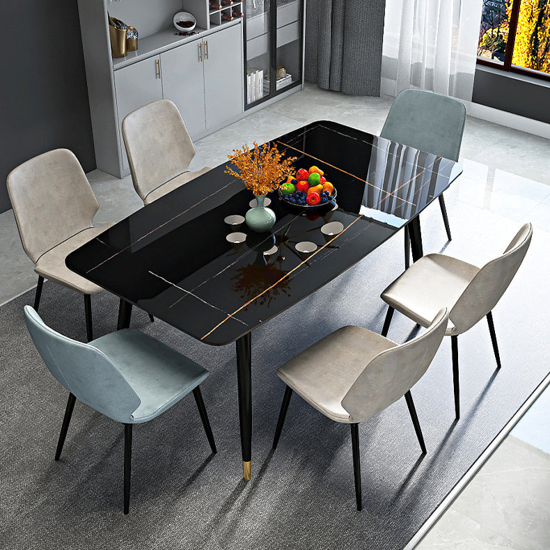 Stone Top Table Contemporary Dining Table with 4 Legs in Black