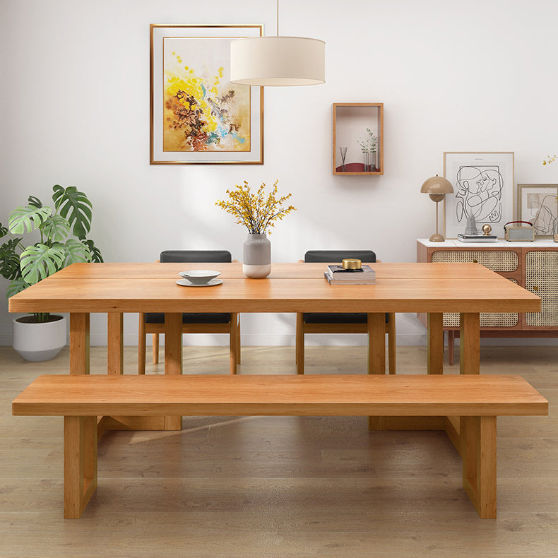 Pine Wood Dining Table Contemporary Table with Double Pedestal Base