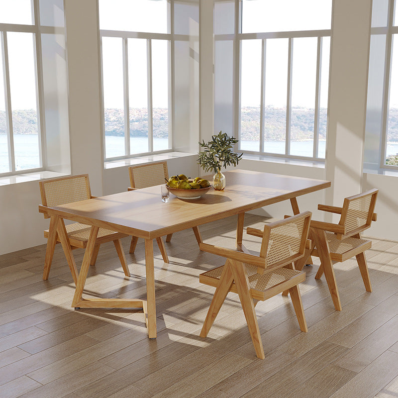 Pine Wood Dining Table Modern Rectangle Dining Table with Sled Base