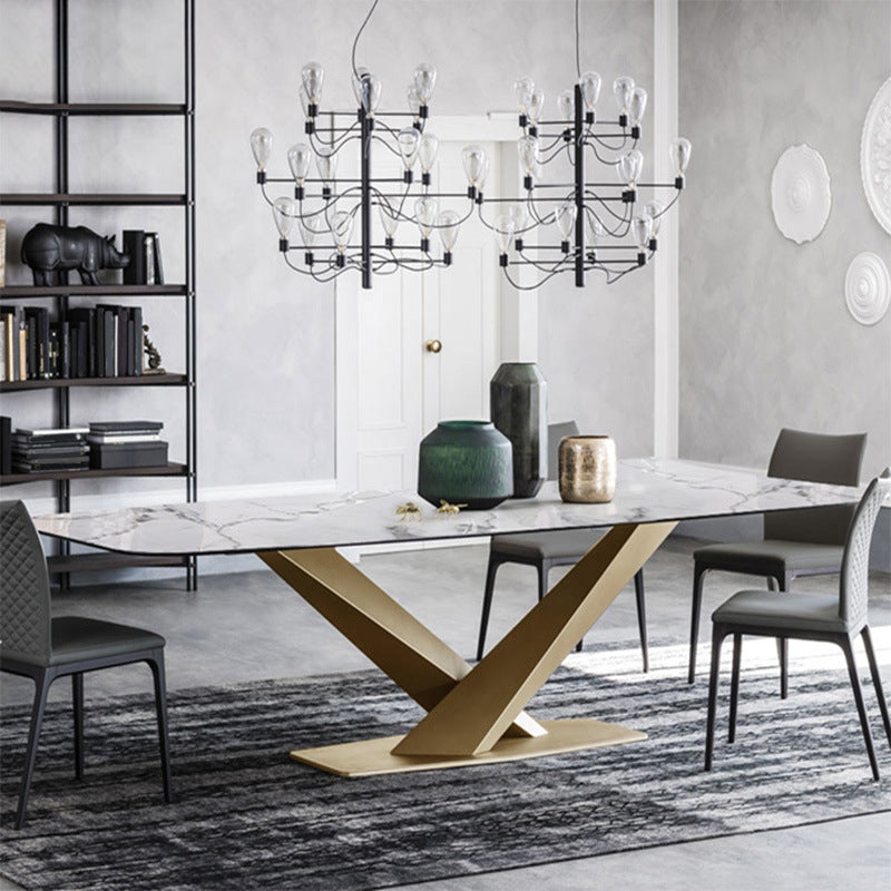 Stone Dining Table Traditional Luxury Dining Table with Pedestal Base