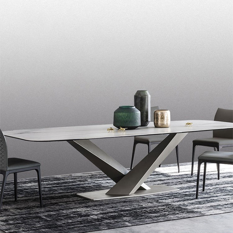 Stone Dining Table Traditional Luxury Dining Table with Pedestal Base