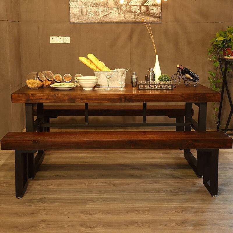 Wood Top Dining Table Industrial Rectangle Table with Sled Base