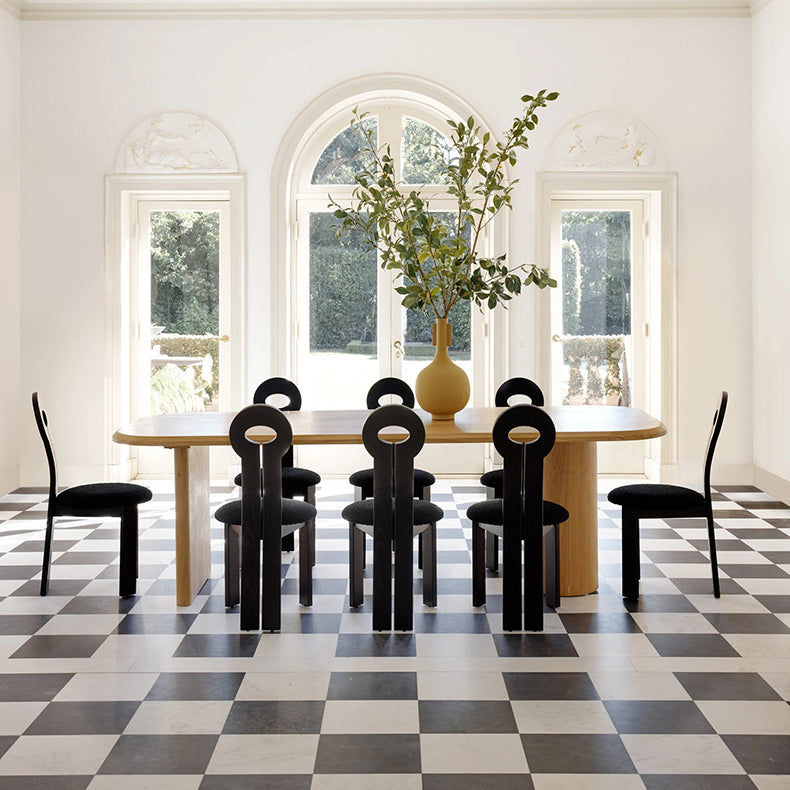 Wood Top Dining Table Modern Oval Dining Table with Double Pedestal Base