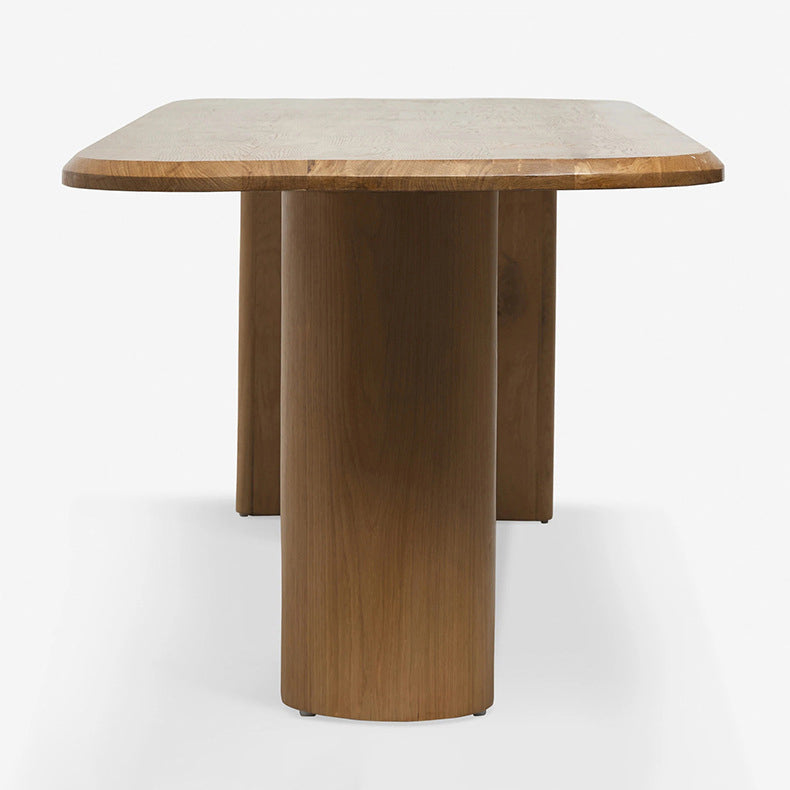 Wood Top Dining Table Modern Oval Dining Table with Double Pedestal Base