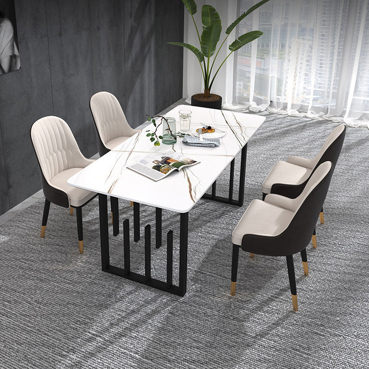 Rectangular Stone Dining Table Traditional Luxury Dining Furniture with Metal Base