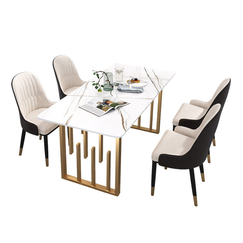 Rectangular Stone Dining Table Traditional Luxury Dining Furniture with Metal Base