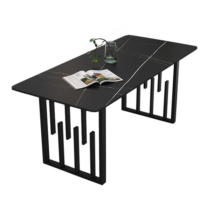 Rectangular Stone Dining Table Traditional Luxury Dining Furniture with Metal Base