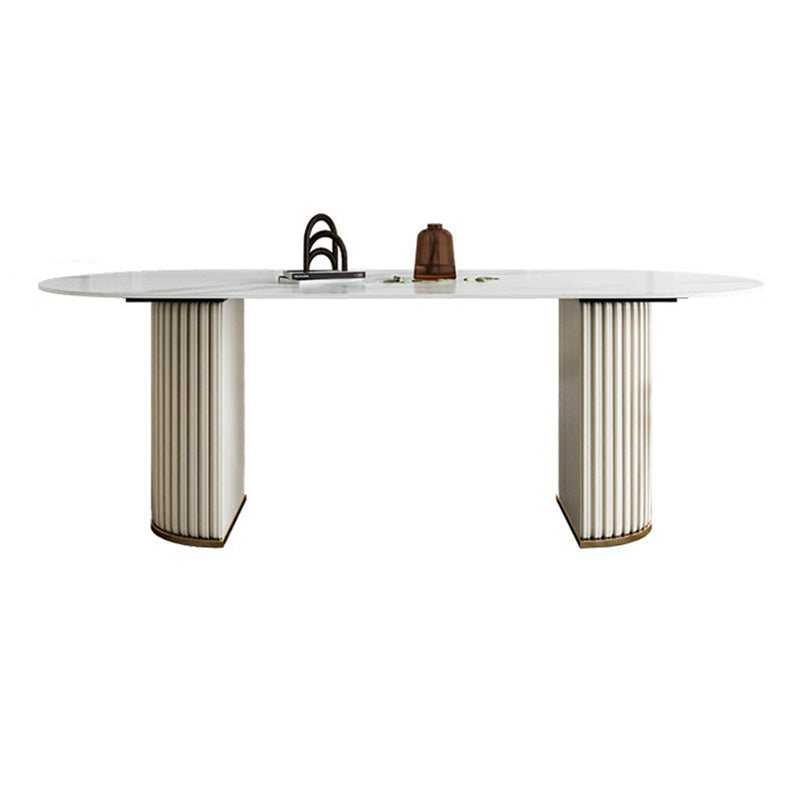 Traditional Luxury Dining Table Stone Dining Table with Double Pedestal