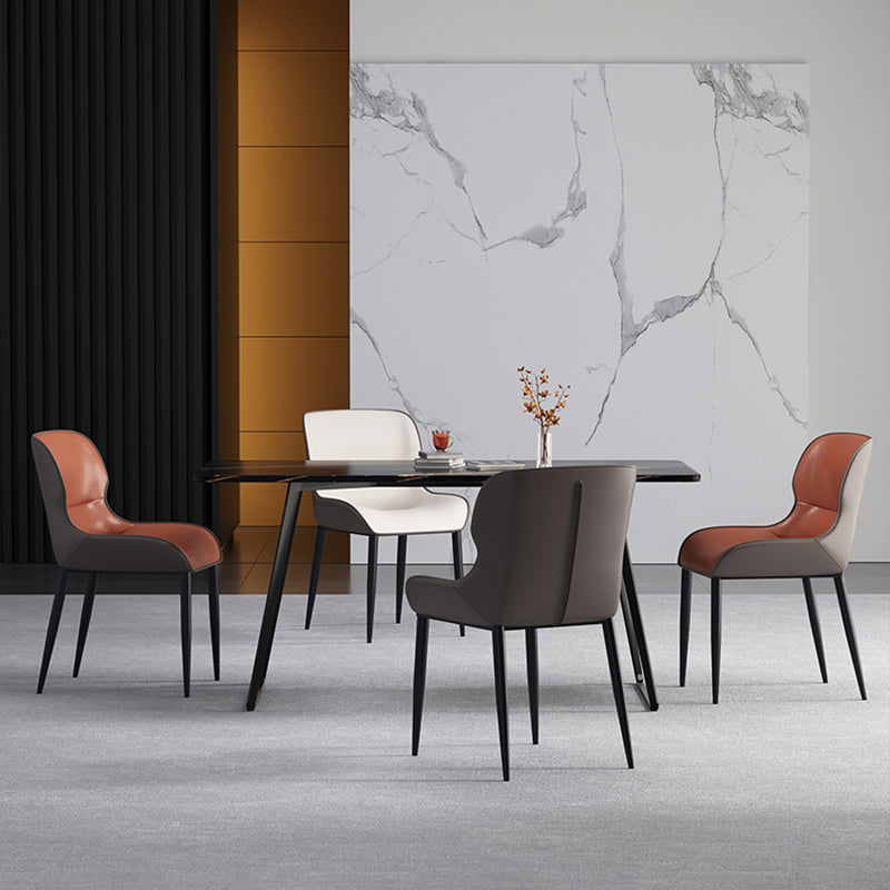 Arm Wingback Parsons Chair Industrial Style Faux Leather Dining Chairs