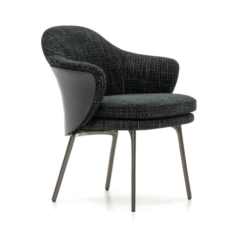 Contemporary Fabric Home Arm Chair Solid Back Matte Finish Dining Chair