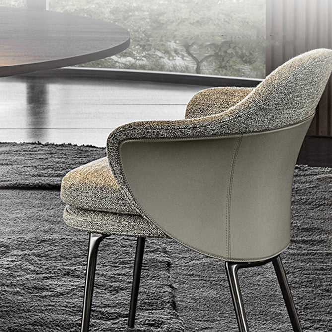 Contemporary Fabric Home Arm Chair Solid Back Matte Finish Dining Chair
