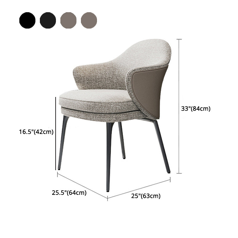 Contemporary Fabric Home Arm Chair Solid Back Matte Finish Dining Chair