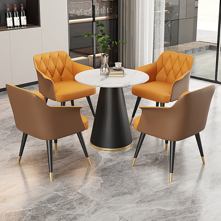 Glam Metal Dining Room Chairs Faux Leather Dining Arm Chair for Home Use