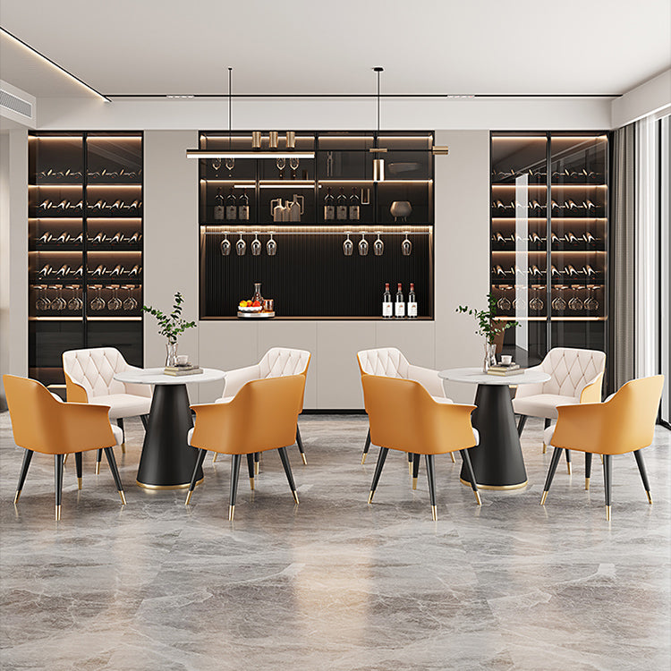 Glam Metal Dining Room Chairs Faux Leather Dining Arm Chair for Home Use