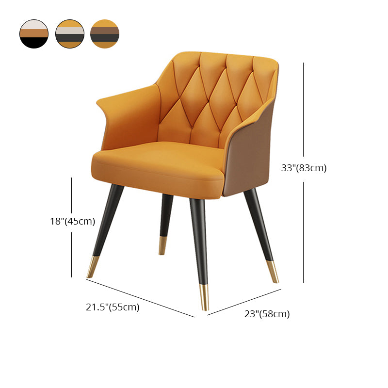 Glam Metal Dining Room Chairs Faux Leather Dining Arm Chair for Home Use