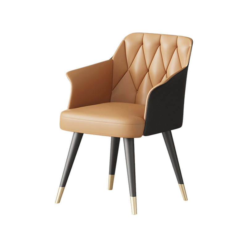 Glam Metal Arm Dining Chair Faux Leather Side Chair for Home Use