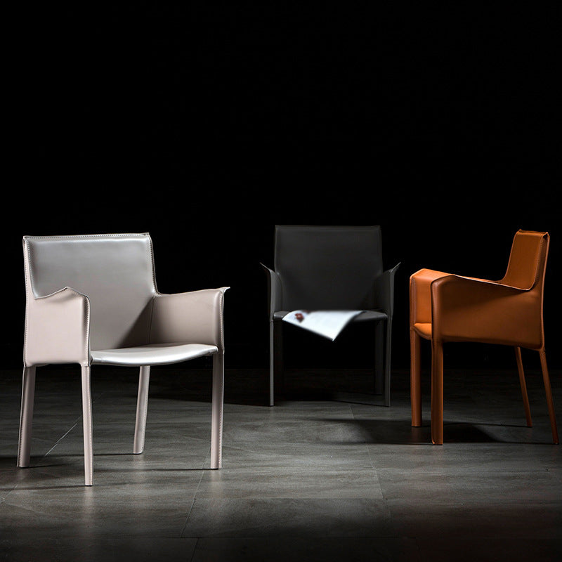 Designer Style Solid Back Chair Home Arm Matte Finish Leather Dining Chair