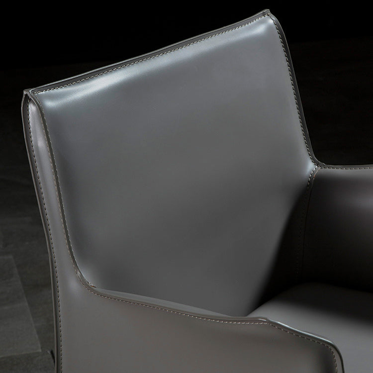 Designer Style Solid Back Chair Home Arm Matte Finish Leather Dining Chair
