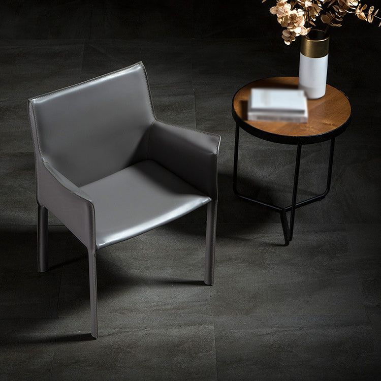 Designer Style Solid Back Chair Home Arm Matte Finish Leather Dining Chair