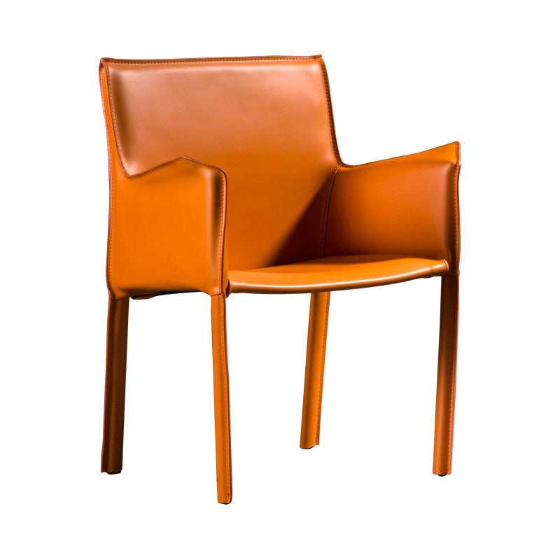 Designer Style Solid Back Chair Home Arm Matte Finish Leather Dining Chair