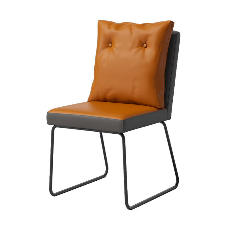 Industrial Armless Solid Back Chair Leather Dining Side Chair