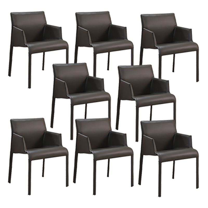 Matte Finish Dining Arm Chair with Leather Legs Metal Modern Dining Side Chair